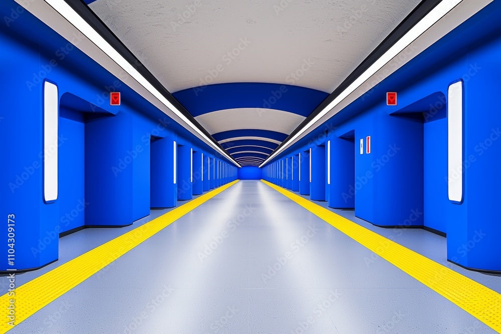 Fototapeta premium An underground hyperloop tunnel with pods, shown in cross-section.