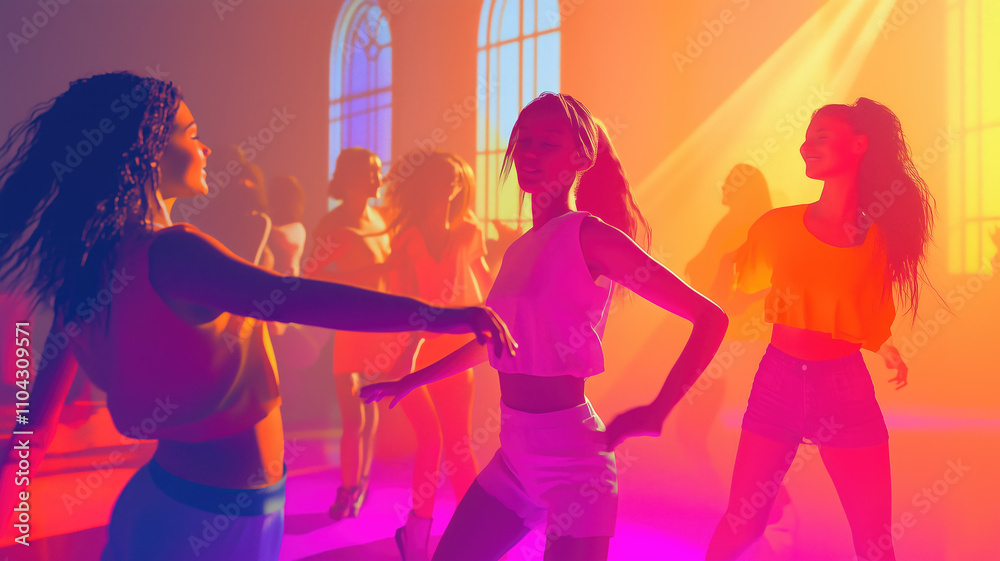Group of young women dancing in a party created with generative ai tools Group of young women dancing in a party created with generative ai tools