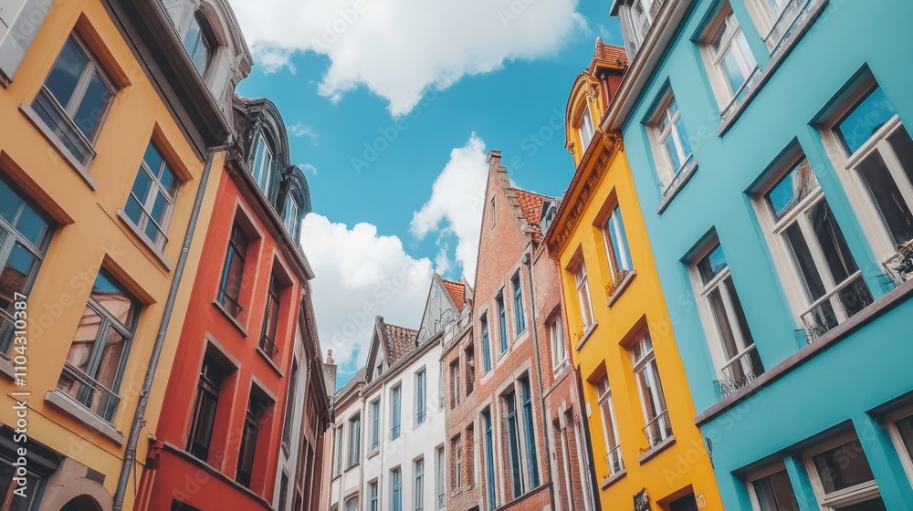 Colorful Facades of European Buildings Against a Blue Sky Colorful Facades of European Buildings Against a Blue Sky