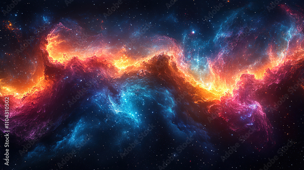 Fototapeta premium Colorful cosmic nebula showcasing vibrant blue and orange hues in deep space during a star formation event. Generative AI