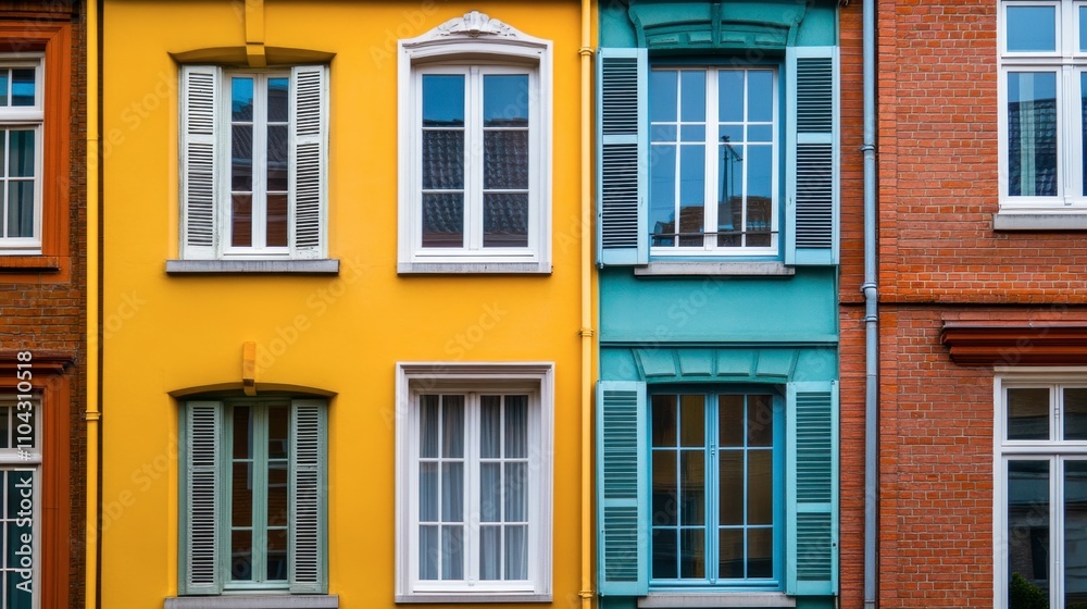 Colorful Facades of Traditional European Buildings with Windows Colorful Facades of Traditional European Buildings with Windows