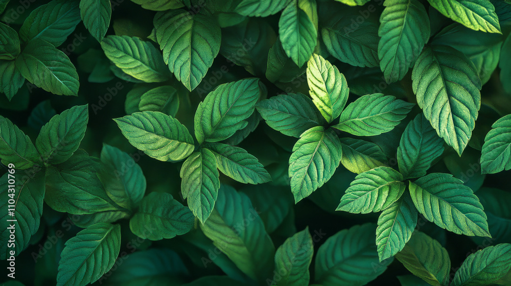 Lush green mint leaves with detailed texture and natural patterns Lush green mint leaves with detailed texture and natural patterns