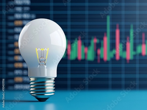 An illuminated light bulb signifies creativity and vitality, set against a backdrop of ascending graphs that denote growth and advancement. photo