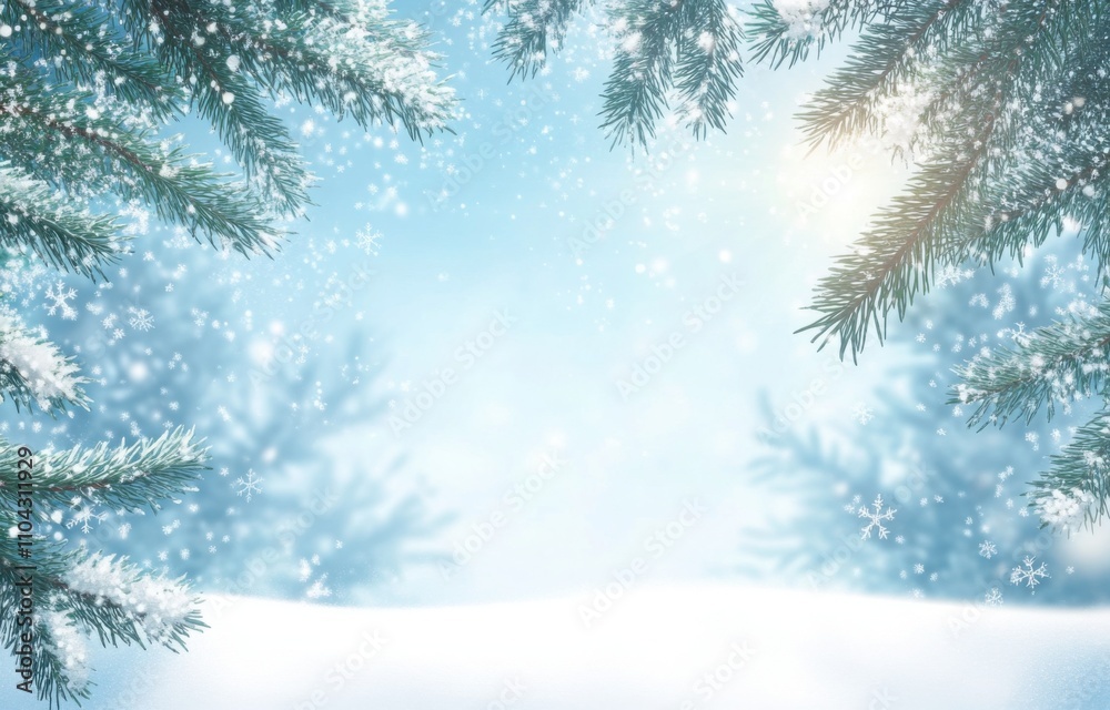 Winter background .Merry Christmas and happy New Year greeting card with copy-space. Christmas landscape with snow and fir tree Winter background .Merry Christmas and happy New Year greeting card with copy-space. Christmas landscape with snow and fir tree