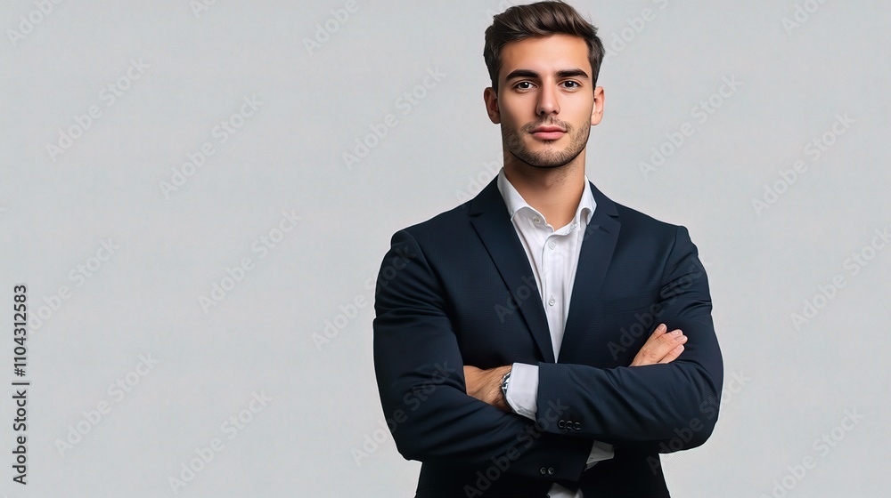 Confident Young Man in Formal Attire with Arms Crossed Against Wall Confident Young Man in Formal Attire with Arms Crossed Against Wall