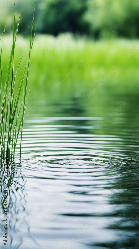 Obraz premium Serene waterway surrounded by lush green grass in a tranquil natural setting