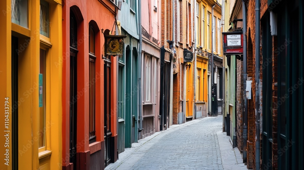 Fototapeta premium Colorful Narrow Alleyway with Vibrant Buildings in Urban Setting