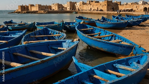 Wallpaper Mural Blue boats in the port of Essaouira, Morocco. Torontodigital.ca