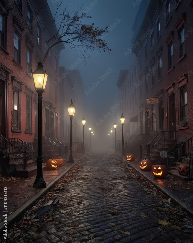 Fototapeta premium Twilight descends upon a narrow, cobblestone alleyway in a historic European city