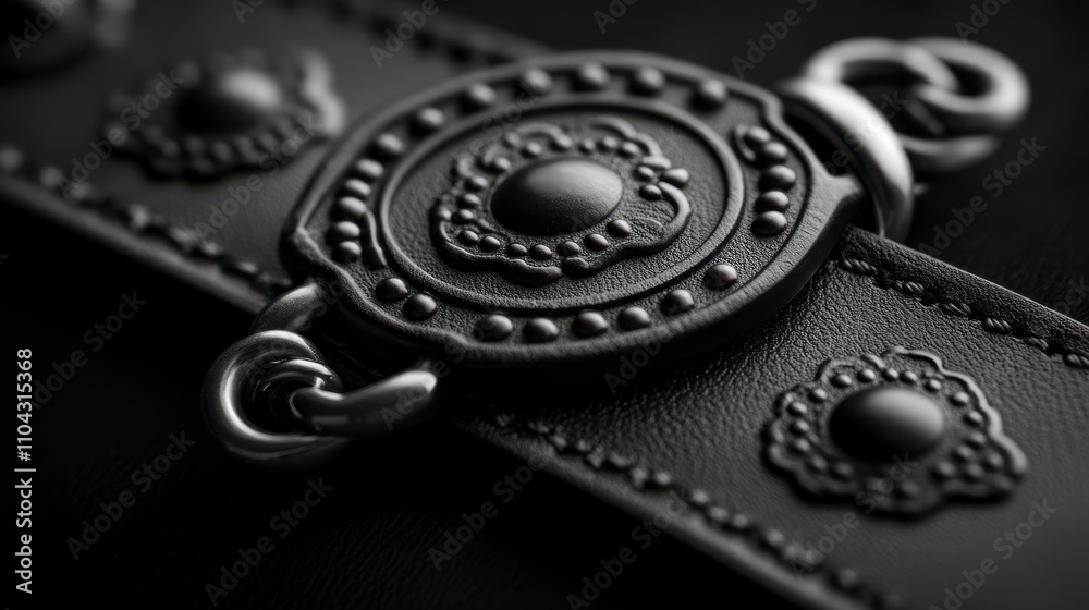 Close-up view of a luxurious black leather belt, showcasing intricate detailing and high-quality craftsmanship. A masterpiece of modern leather design. Close-up view of a luxurious black leather belt, showcasing intricate detailing and high-quality craftsmanship. A masterpiece of modern leather design.