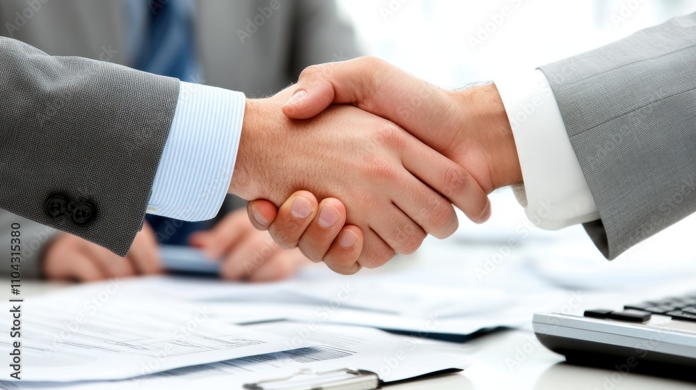 Business professionals shaking hands in an office setting Business professionals shaking hands in an office setting