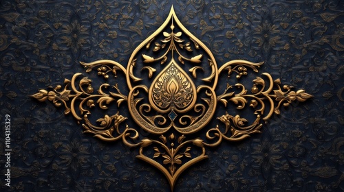 Intricate golden floral patterns on a textured dark background create a luxurious design, ideal for home decor, luxury branding, or packaging, This image conveys elegance and tradition,