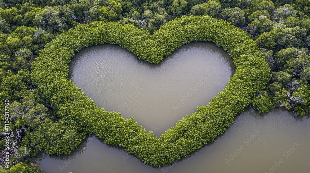 Heart-Shaped Mangrove Forest in Tranquil Water Settings Heart-Shaped Mangrove Forest in Tranquil Water Settings