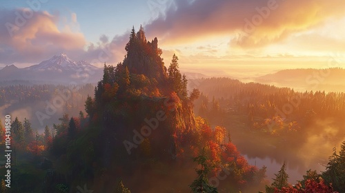 Majestic Mountain Landscape with Vibrant Autumn Colors at Sunrise