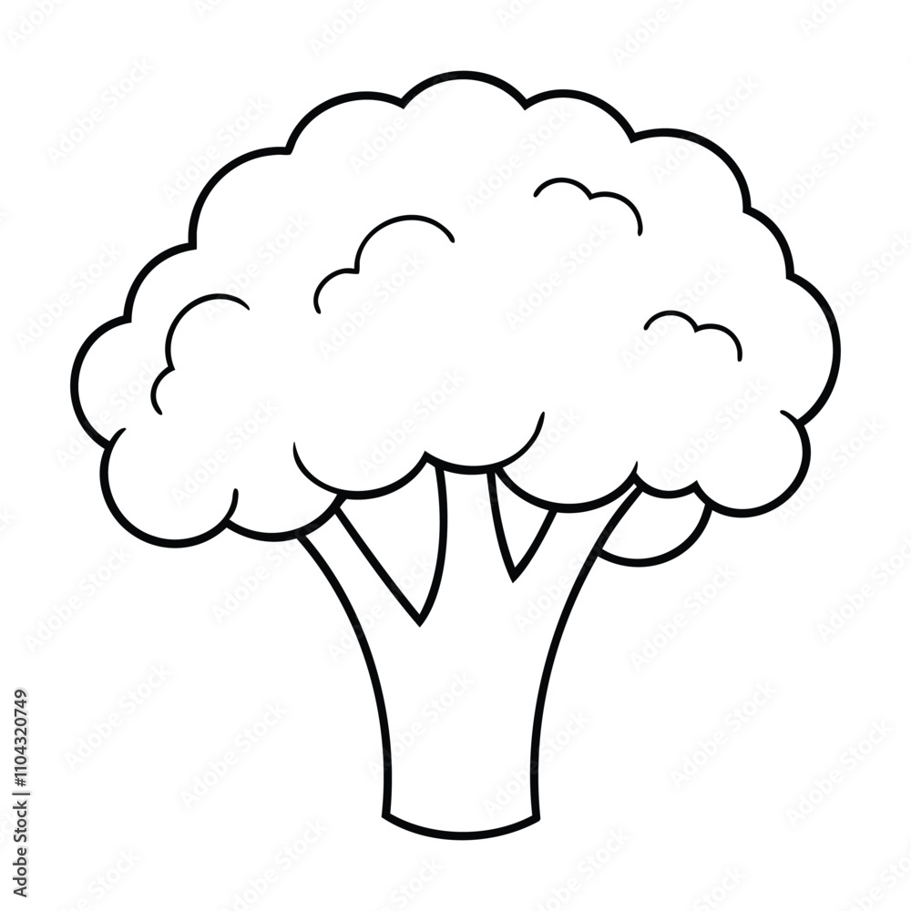 Simple black and white line art illustration of a broccoli, Minimalist vegetable design Simple black and white line art illustration of a broccoli, Minimalist vegetable design