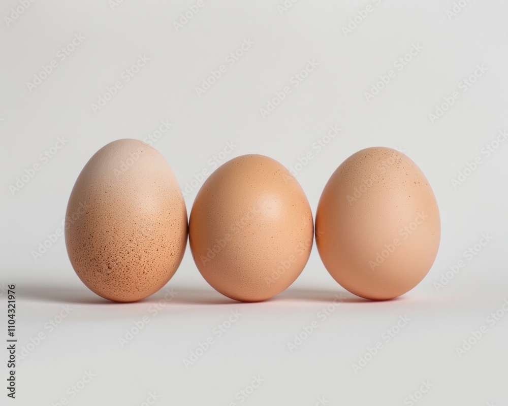 Three eggs of varying sizes and hues, showcasing natural textures and colors. Three eggs of varying sizes and hues, showcasing natural textures and colors.