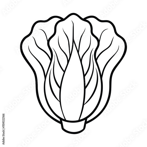 Black and white line art of bok choy, a leafy green vegetable, with a simple and clean design