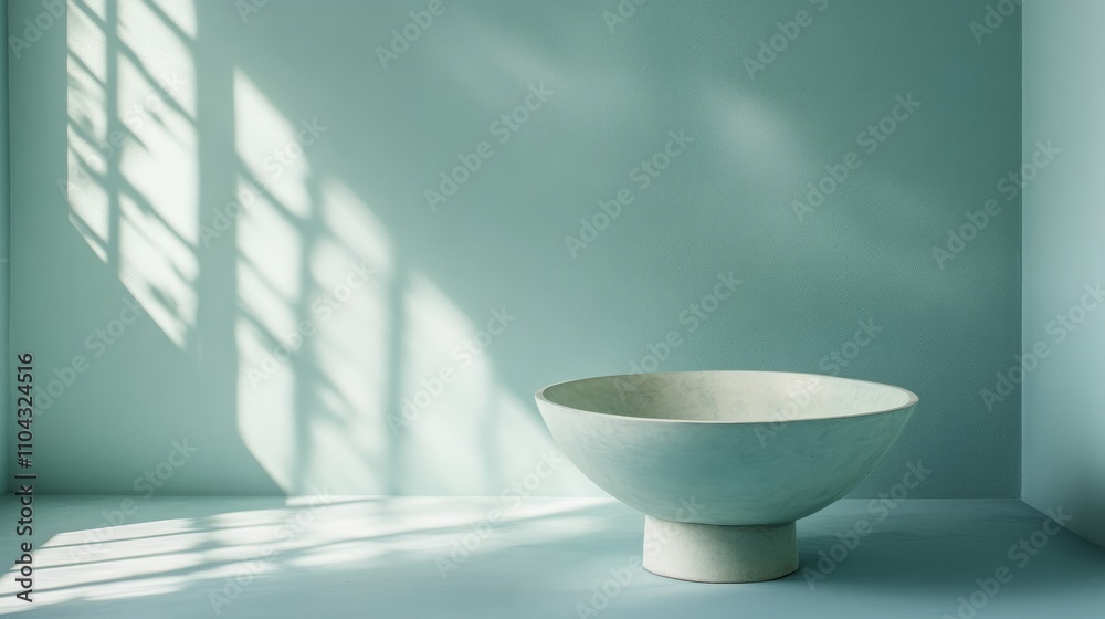 A soft turquoise pedestal bathed in natural light A soft turquoise pedestal bathed in natural light