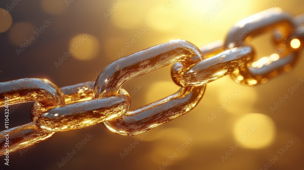 Obraz premium Golden Chain Link Macro: A Detailed Look at Industrial Metalwork