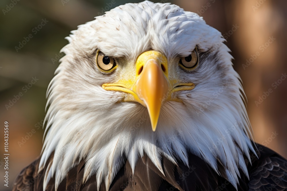 A majestic bald eagle with piercing yellow eyes and a striking beak, showcasing its fierce beauty in a natural setting. A majestic bald eagle with piercing yellow eyes and a striking beak, showcasing its fierce beauty in a natural setting.