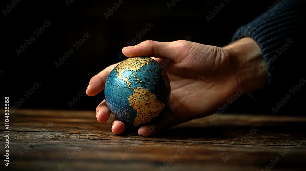 Hand Holding a Globe Symbolizing Global Awareness and Connection During a Peaceful Moment at Home Hand Holding a Globe Symbolizing Global Awareness and Connection During a Peaceful Moment at Home