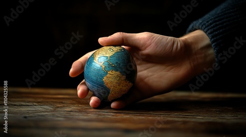 Hand Holding a Globe Symbolizing Global Awareness and Connection During a Peaceful Moment at Home