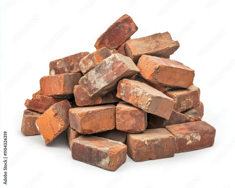 A textured pile of weathered red bricks, showcasing vibrant earthy tones and rustic character. A textured pile of weathered red bricks, showcasing vibrant earthy tones and rustic character.