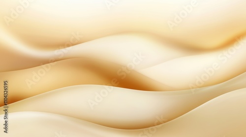 A tranquil abstract background with soft gradients of golden yellow fading into warm beige and misty white. The blurred textures and glowing edges evoke the peaceful beauty of dawn.