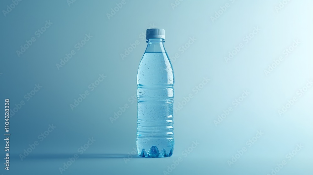 a bottle of mineral water on a blue background The bottle is transparent, allowing us to see the contents inside The blue background provides a stark contrast to a bottle of mineral water on a blue background The bottle is transparent, allowing us to see the contents inside The blue background provides a stark contrast to