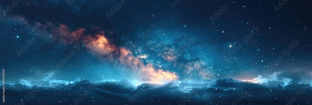 Fototapeta premium Starry night sky with colorful celestial patterns and deep blue backdrop