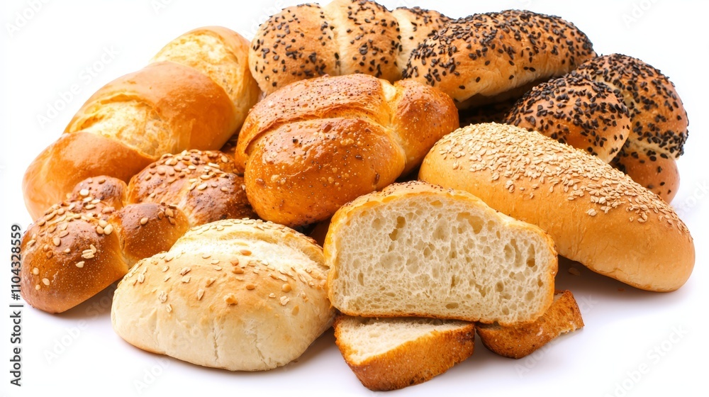 a pile of freshly-baked bread rolls with sesame seeds on a white background The rolls are golden-brown in color and have a glossy sheen, indicating that they have a pile of freshly-baked bread rolls with sesame seeds on a white background The rolls are golden-brown in color and have a glossy sheen, indicating that they have