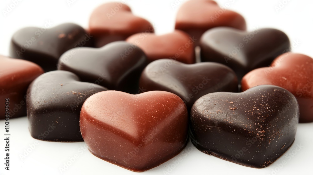 a pile of heart-shaped chocolates on a white background The chocolate is a rich, dark brown color, and the background is a bright, crisp white a pile of heart-shaped chocolates on a white background The chocolate is a rich, dark brown color, and the background is a bright, crisp white