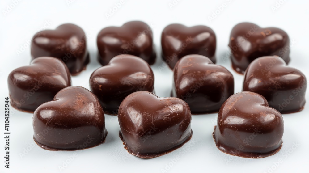 a group of heart-shaped chocolates on a white background The chocolate is a rich, dark brown color, and the background is a bright, crisp white a group of heart-shaped chocolates on a white background The chocolate is a rich, dark brown color, and the background is a bright, crisp white