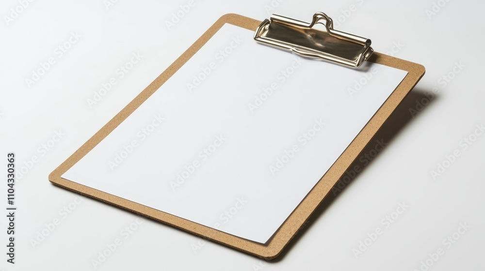 a clipboard with a white sheet of paper on it, set against a white background a clipboard with a white sheet of paper on it, set against a white background