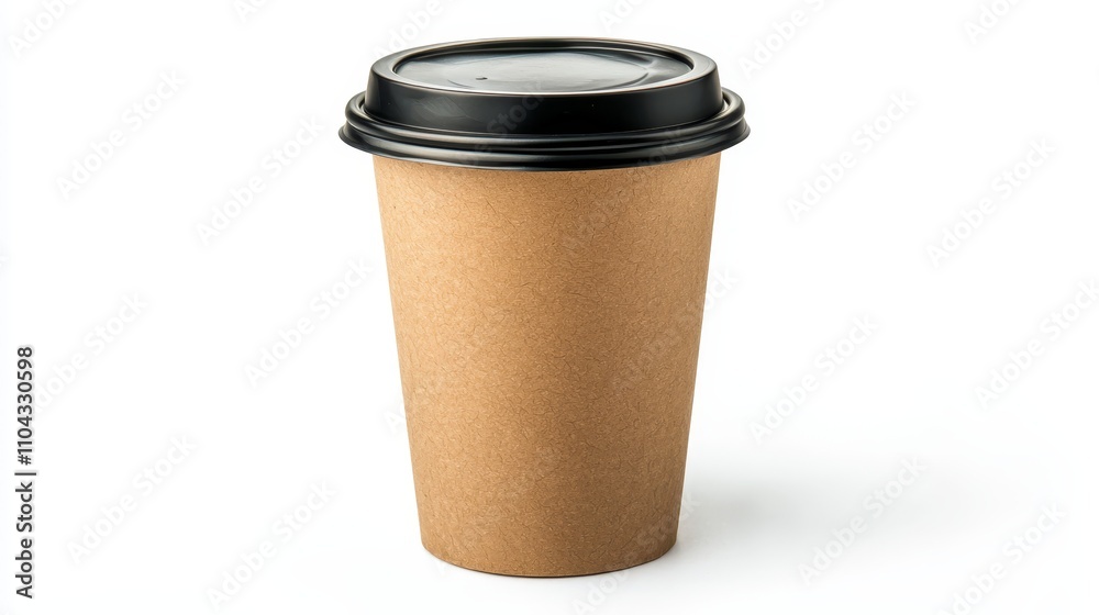 a brown paper coffee cup with a black lid on a white background a brown paper coffee cup with a black lid on a white background