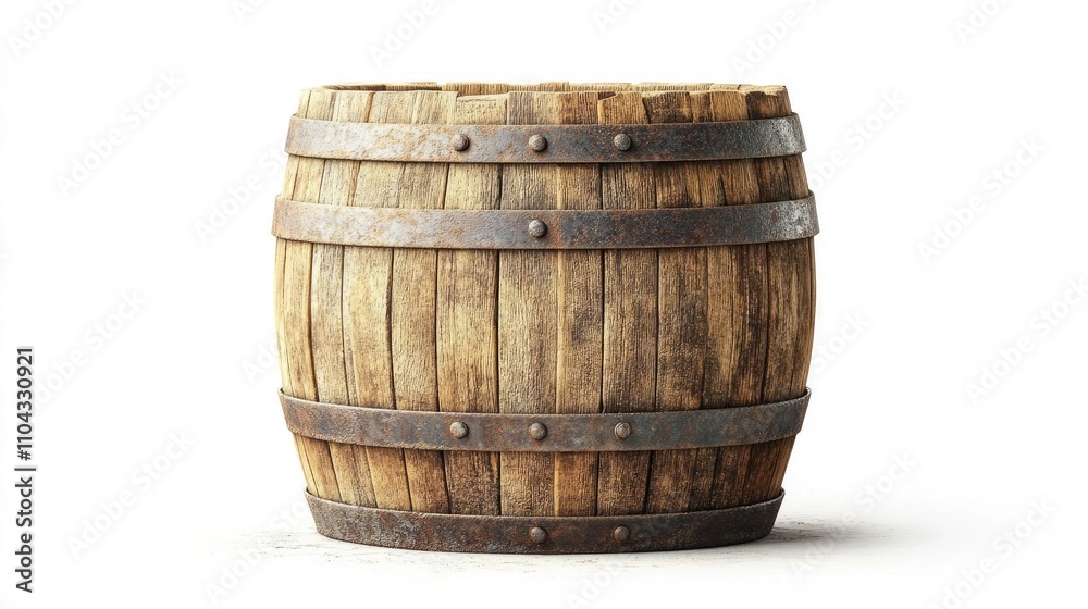 Rustic Wooden Barrel with Metal Bands for Storage and Decoration Rustic Wooden Barrel with Metal Bands for Storage and Decoration