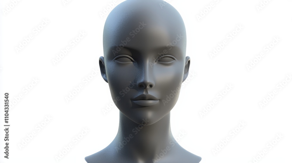 a 3D model of a female mannequin head on a white background The head is animated, giving it a lifelike appearance a 3D model of a female mannequin head on a white background The head is animated, giving it a lifelike appearance