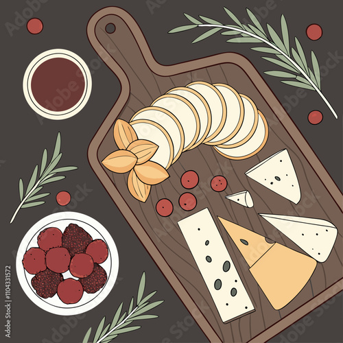 Festive charcuterie board with winter fruits and cheeses