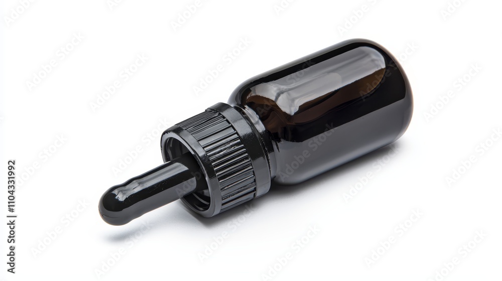 a black dropper bottle with a black cap on a white background a black dropper bottle with a black cap on a white background