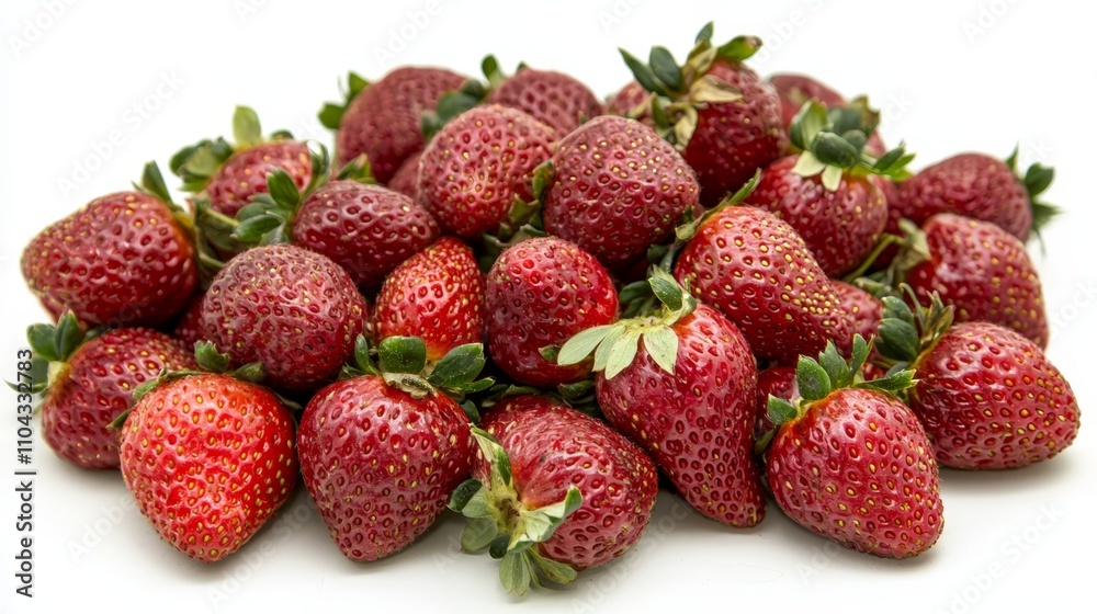a pile of ripe, red strawberries on a white background The strawberries are arranged in a neat pile, with some of them overlapping each other The bright red color a pile of ripe, red strawberries on a white background The strawberries are arranged in a neat pile, with some of them overlapping each other The bright red color