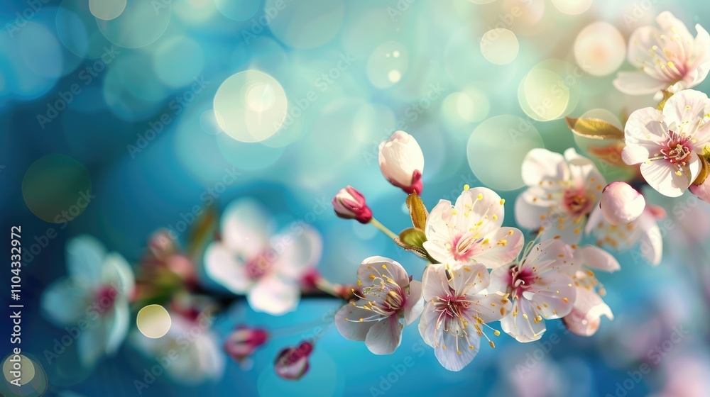 Lovely spring background with blossom and bokeh on blue backdrop. Lovely spring background with blossom and bokeh on blue backdrop.