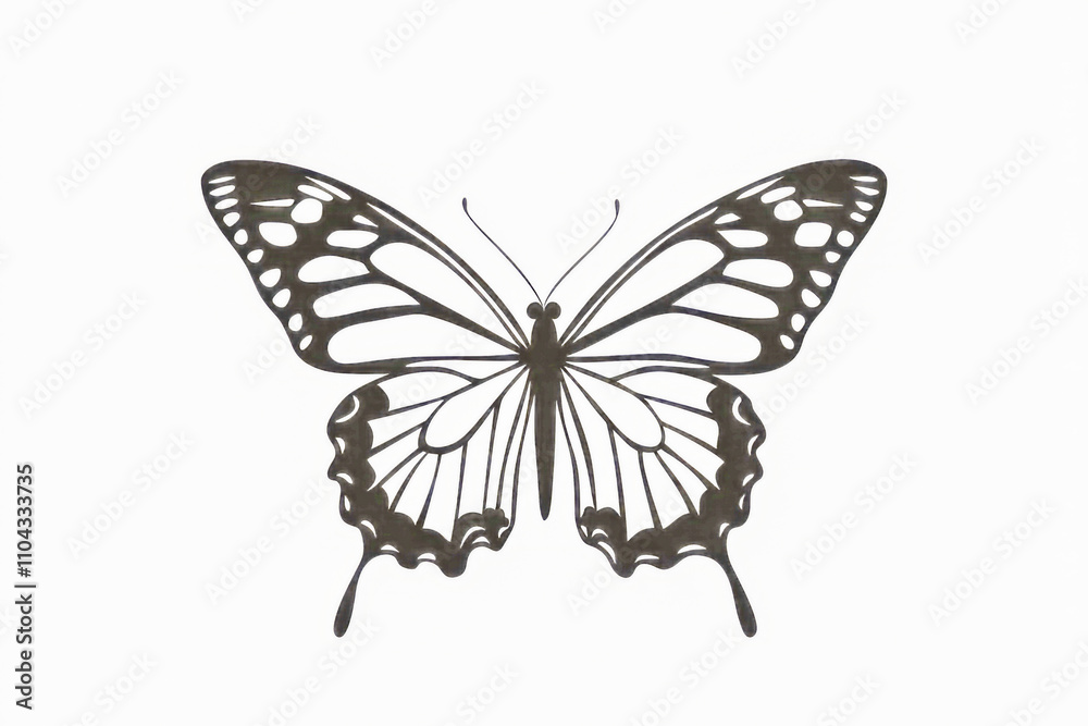 Intricate monochrome butterfly silhouette on a white background Intricate monochrome butterfly silhouette on a white background