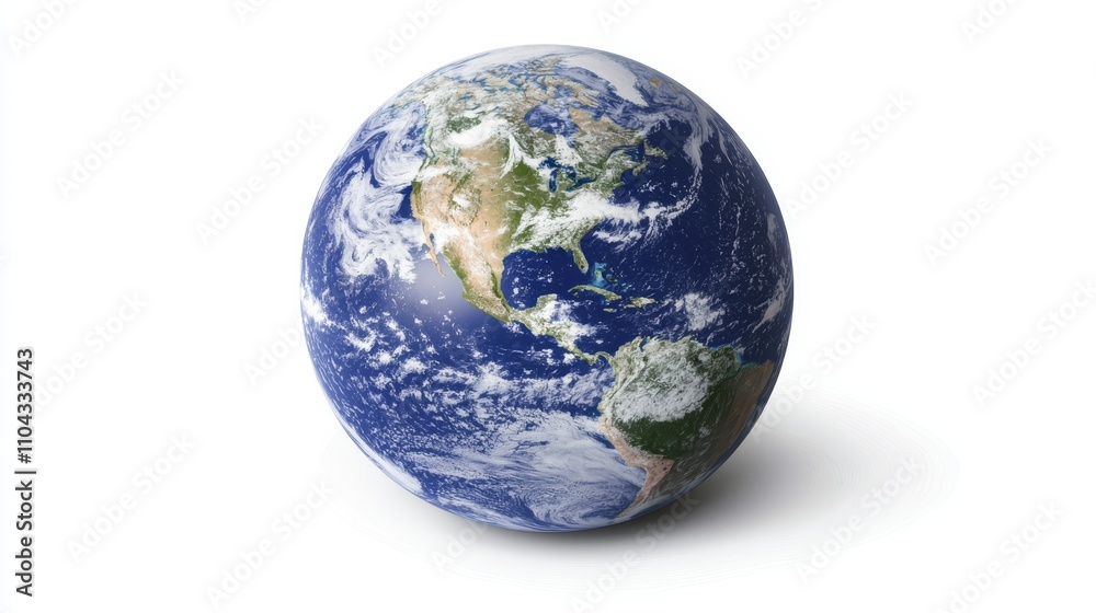 a 3D rendering of the earth on a white background, with its blue oceans and green landmasses clearly visible a 3D rendering of the earth on a white background, with its blue oceans and green landmasses clearly visible
