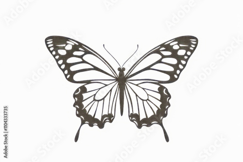 Intricate monochrome butterfly silhouette on a white background