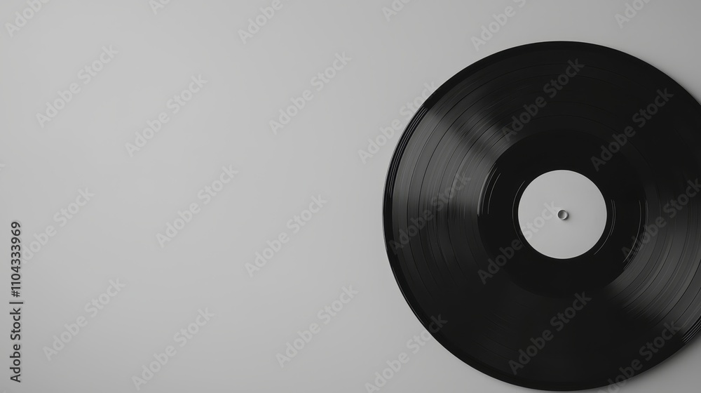 Obraz premium a black vinyl record on a white background, creating a stark contrast between the two colors The record is the focus of the image, with the white background provid