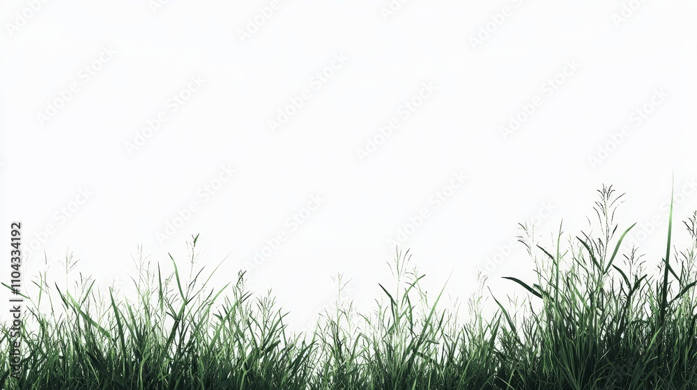 Fototapeta premium a lush green grass field with a white background, creating a peaceful and tranquil atmosphere