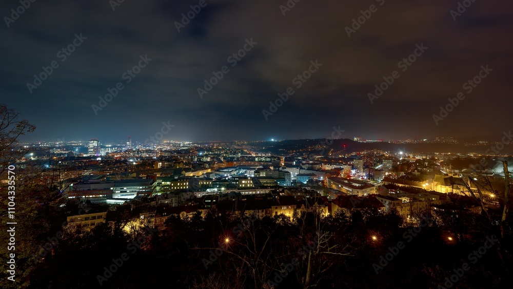 View of Brno at night from the walls of Spilberk Castle View of Brno at night from the walls of Spilberk Castle
