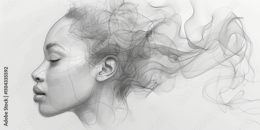 Fototapeta premium Ethereal representation of a woman in a moment of serenity enveloped in flowing lines