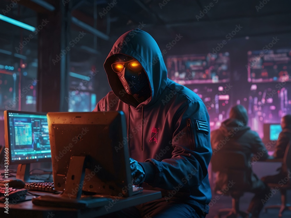 Bright-colored hacker attack concept art. Bright-colored hacker attack concept art.