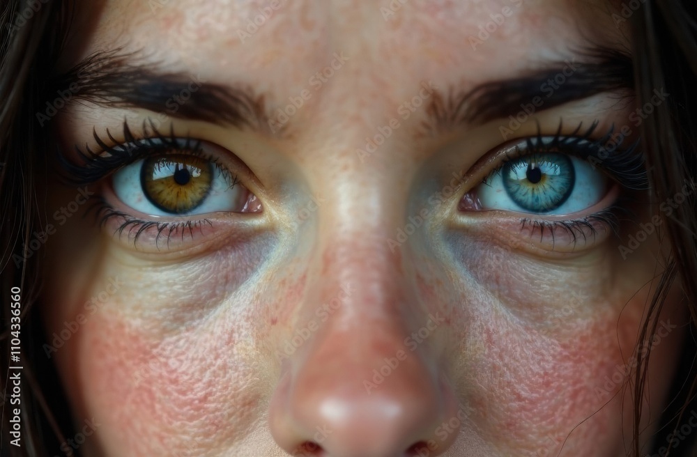 Close-up view of a person highlighting their captivating heterochromatic eyes. The left eye is brown and the right eye is blue, creating contrast. Generative AI Close-up view of a person highlighting their captivating heterochromatic eyes. The left eye is brown and the right eye is blue, creating contrast. Generative AI